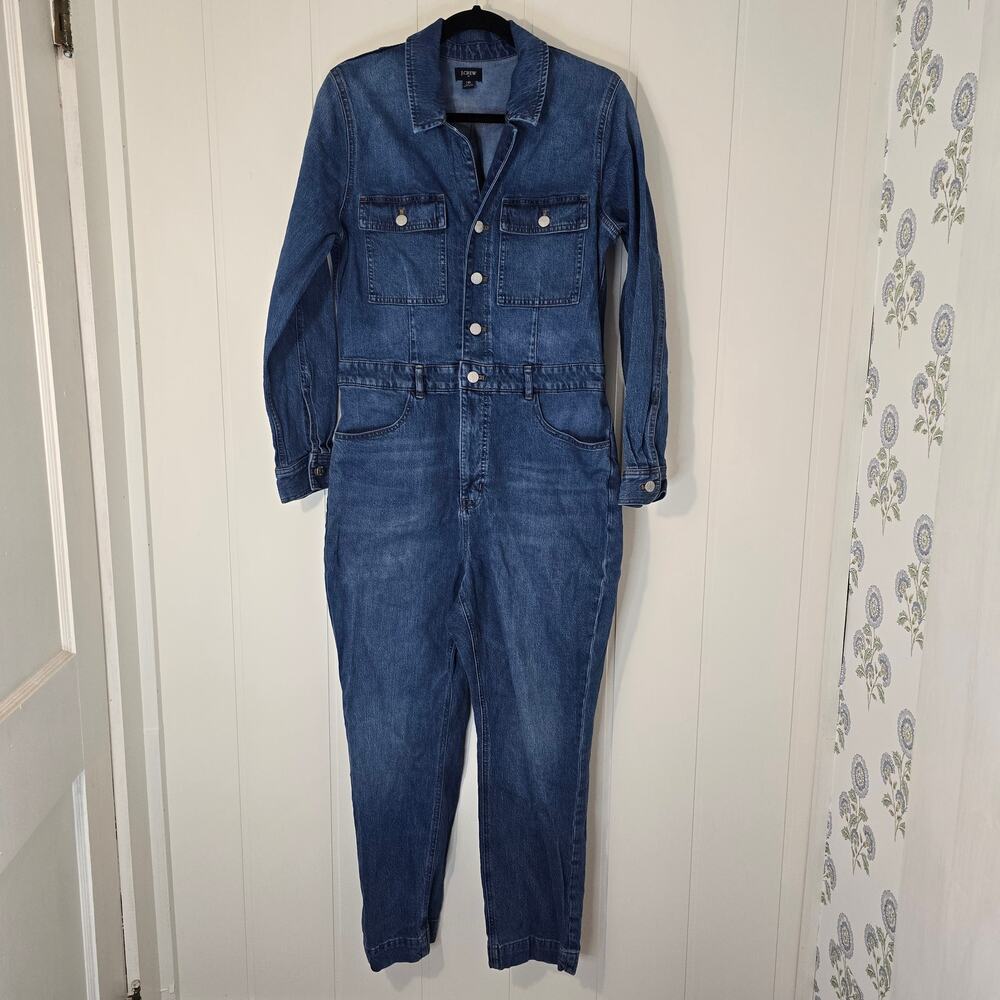J Crew Denim Jumpsuit Long Sleeve Blue Coveralls EUC Size 10
